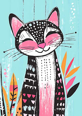 Smiling Cat Illustration Cat Lovers Wall Art