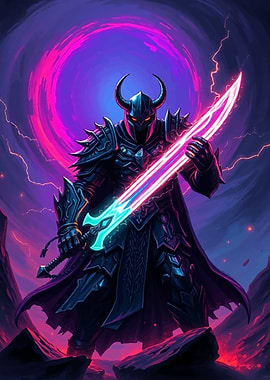 Dark Knight with Glowing Sword