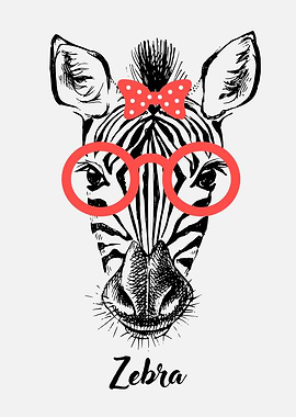 Zebra with Glasses and Bow, Zebra Art Print | Jungle Wall Art | Modern Boho Artwork | Zebra Poster | Zebra Stripes Illustration | Printable Wall Art