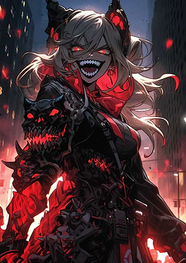 Demon Girl in Cityscape