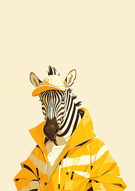 Zebra in Yellow Jacket, Zebra Art Print, Vibrant Animal Art for Living Room, Unique Zebra Wall Decor, Perfect Gift Idea for Animal Lovers