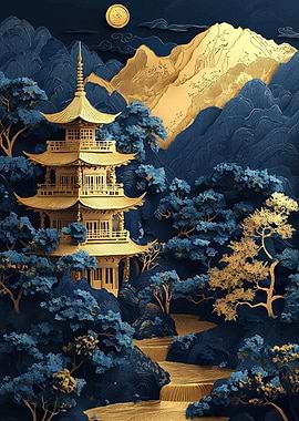 Golden Pagoda in Mountains