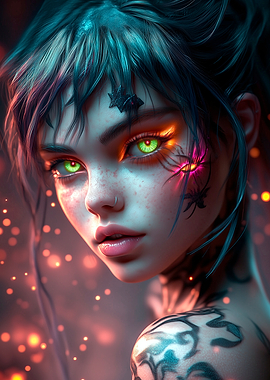 Cyberpunk Woman with Green Eyes