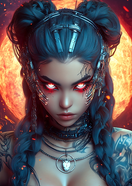Cyberpunk Woman with Red Eyes