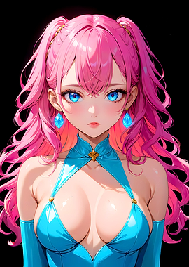 Sexy Anime Girl with Pink Hair and Blue Latex