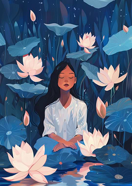 Woman in Lotus Pond