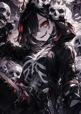 Anime Girl with Skulls