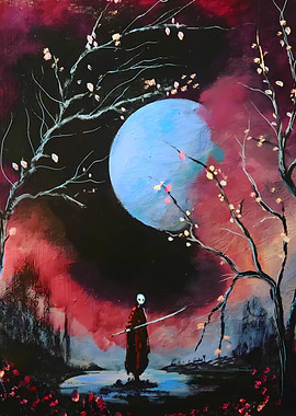 Lone Figure Under a Blue Moon