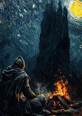 Dark Knight by the Bonfire