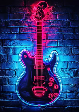 Neon Guitar Wall Art