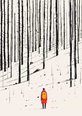 Lone man in a burned forest
