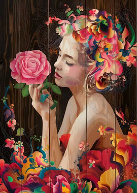 Floral Portrait on Wood