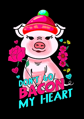 Pig with Rose and Text