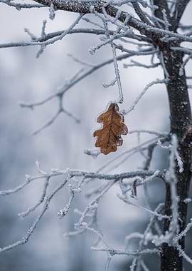 Frozen Leaf on Branch
