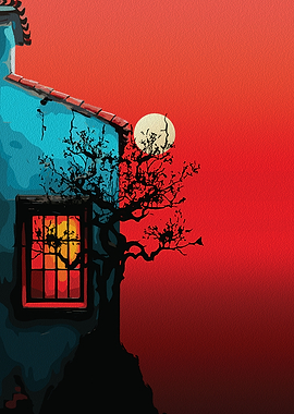 Mystical Twilight Window Scene