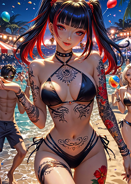 Tattooed Beach Anime Girl