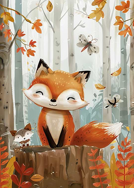 Cute Fox in Autumn Forest