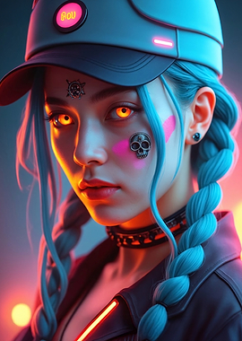 Cyberpunk Girl with Blue Hair