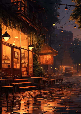 Cozy Cafe at Night