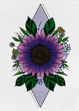 Purple Sunflower Floral Art