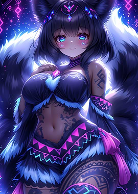 Anime Fox Girl with Blue Eyes Gaming