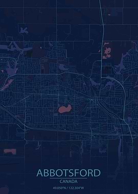 Abbotsford British Columbia Canada Blue and Purple Map
