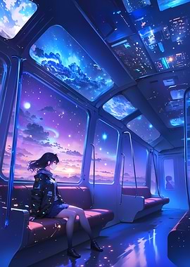Anime Girl on a Starry Train