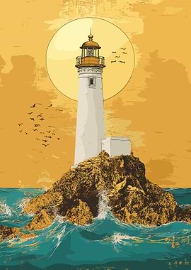 Lighthouse on a Rocky Shore