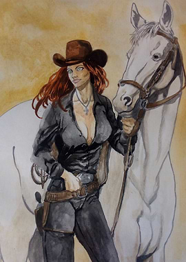 Cowgirl with White Horse