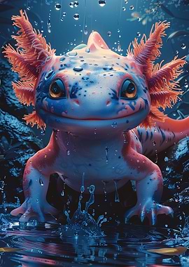 Cute Axolotl in Rain