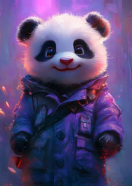 Cute Panda in Purple Coat