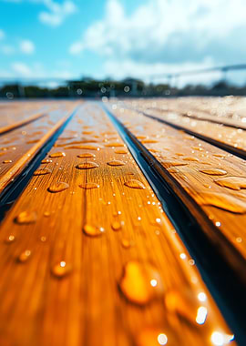 Water Drops on Wooden Deck