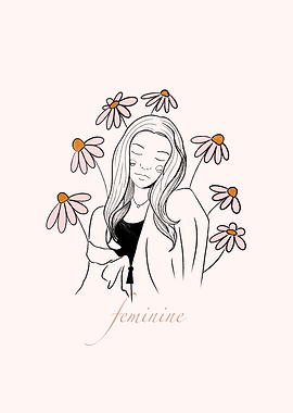 Feminine Floral Line Art Illustration
