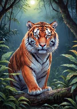 Tiger in Moonlight Jungle
