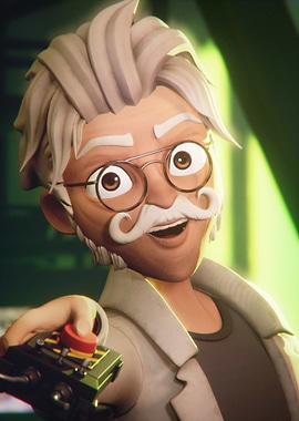 Excited Cartoon Scientist