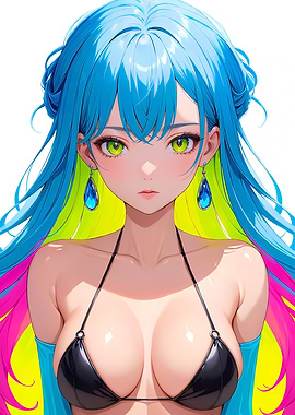 Sexy Anime Girl with Blue Hair
