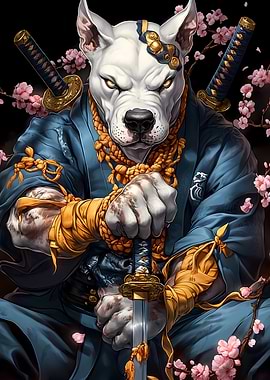 Pit Bull Dog Samurai Warrior