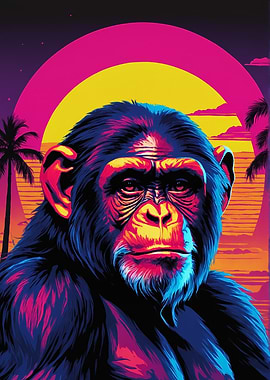 Chimpanzee Retro Art