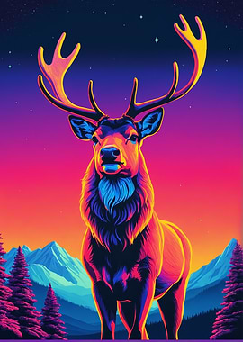 Neon Deer in Mountains