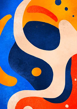 Abstract Art with Blue, Orange, and White