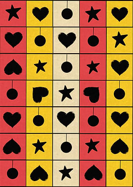Black & White Shapes Pattern With Hearts And Stars