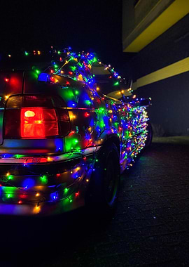 Luuks Car Decorated with Christmas Lights