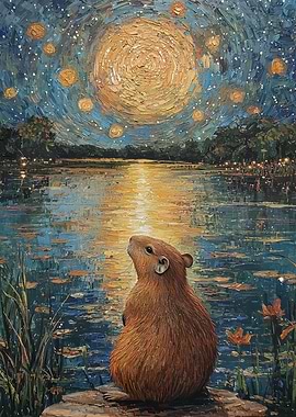Capybara Under Starry Sky