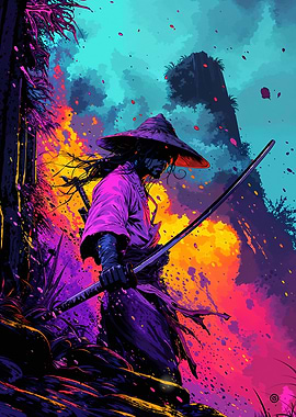 Samurai in a Fiery Landscape