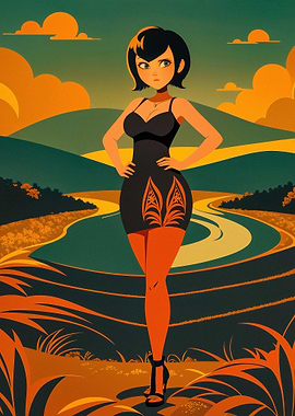 Mavis in a black dress