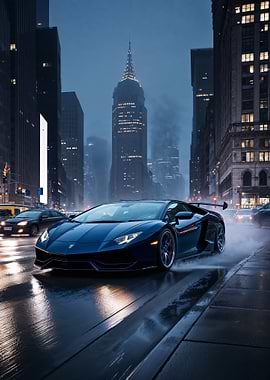 Lamborghini in City Rain