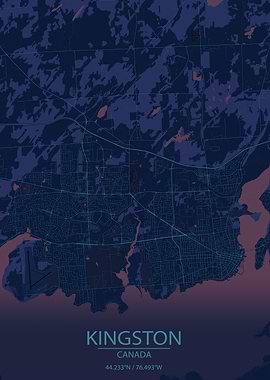 Kingston, Ontario, Canada Blue and Purple City Map