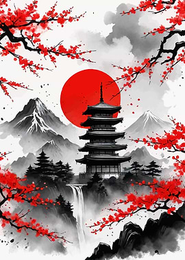 Japanese Pagoda Landscape
