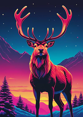 Neon Deer in Mountains