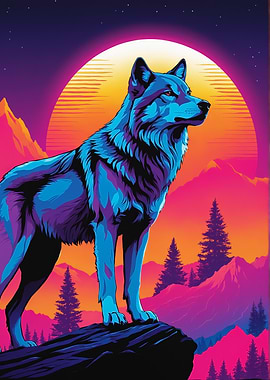 Wolf in Neon Sunset